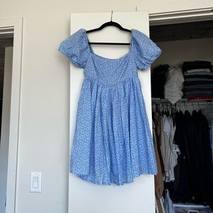 Blue floral print babydoll dress
